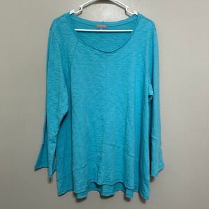 Habitat Womens Tunic Top L Turquoise Cotton Slub Long Sleeve Coastal Lagenlook